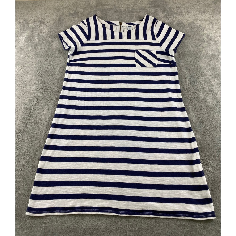 Old Navy Womens Navy Blue White Striped Short Sleeve T-Shirt Dress Large Pocket